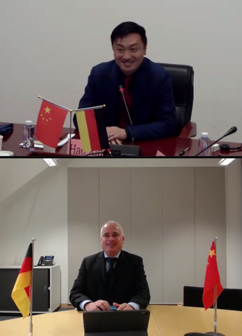 Dr Arne Höll (BMWi, bottom) and Hao Xin (CNCA, top) at the Annual Meeting of the WG on Accreditation and Conformity Assessment (WGACA).